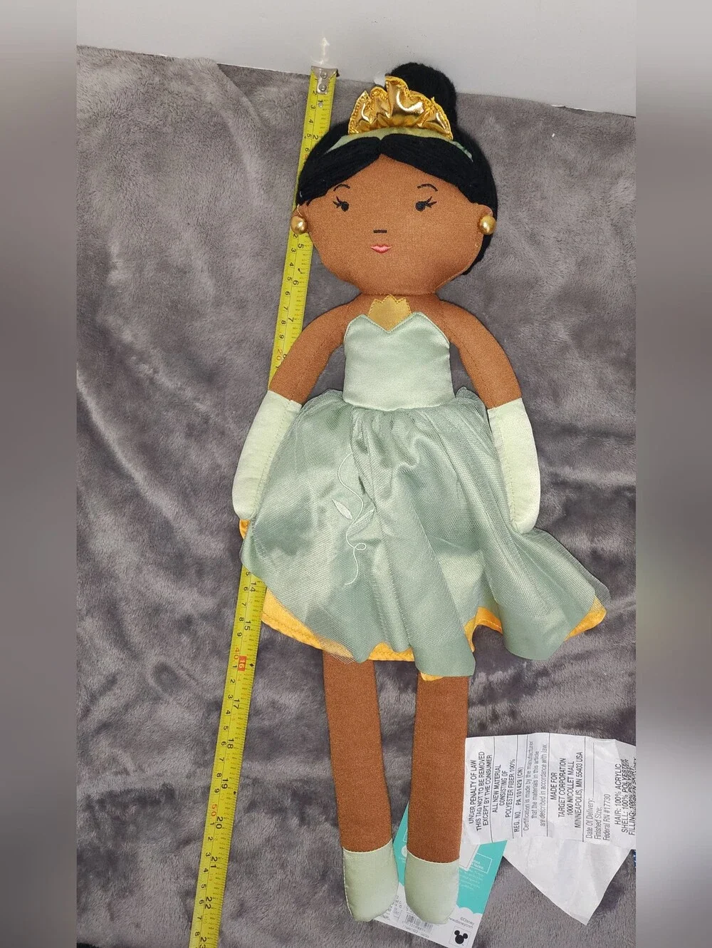 Disney Princess Tiana Plush Doll in Light Green with Gold Tiara
